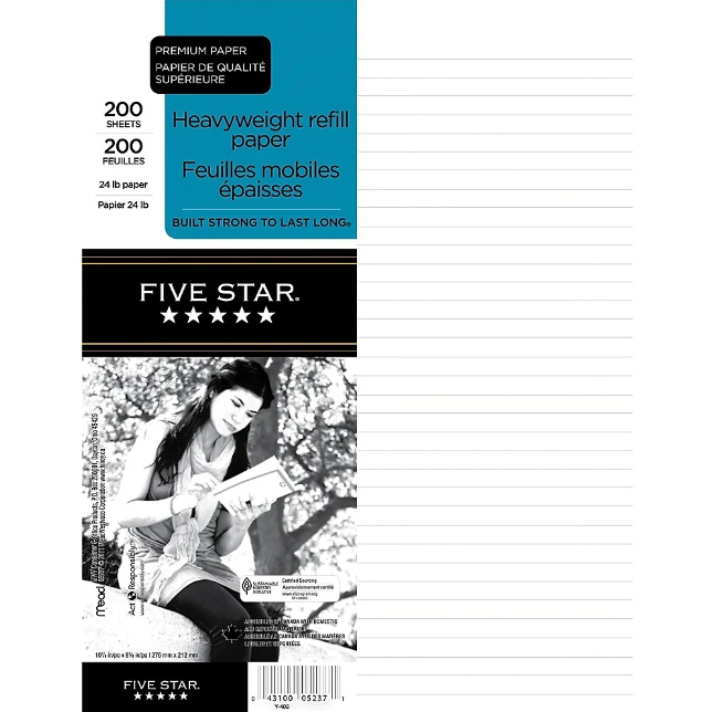 Five Star Heavyweight Lined Refill Paper - 200 sheets - Image 1